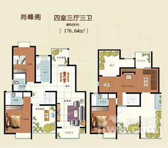 蓉湖壹号4室3厅3卫176㎡户型图