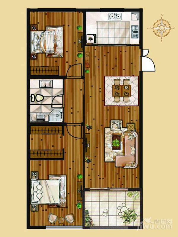 嘉润公馆2室2厅1卫115.4㎡户型图