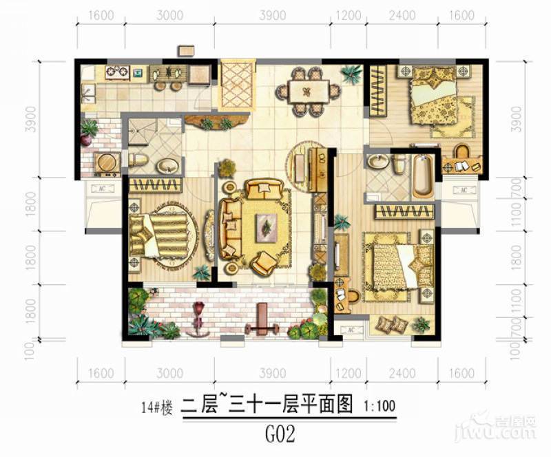 金科米兰米兰3室2厅2卫125㎡户型图