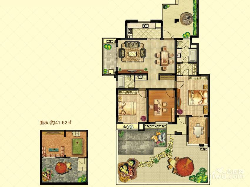 国信世家璞园4室2厅2卫148.6㎡户型图