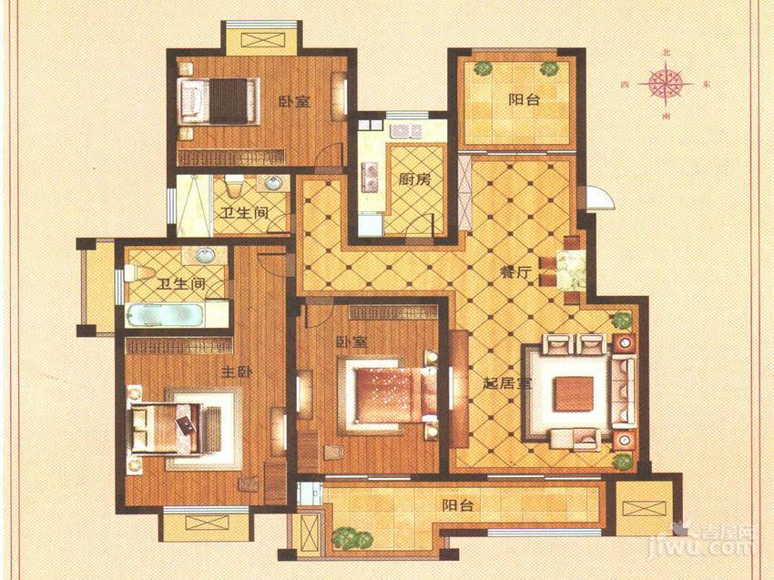 香梅人家3室2厅2卫124㎡户型图