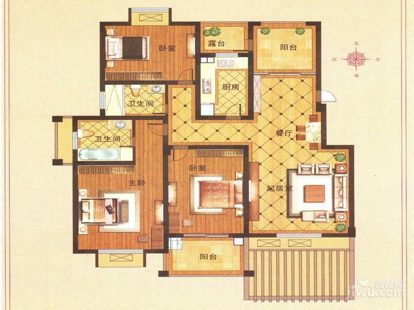 香梅人家3室2厅2卫122㎡户型图