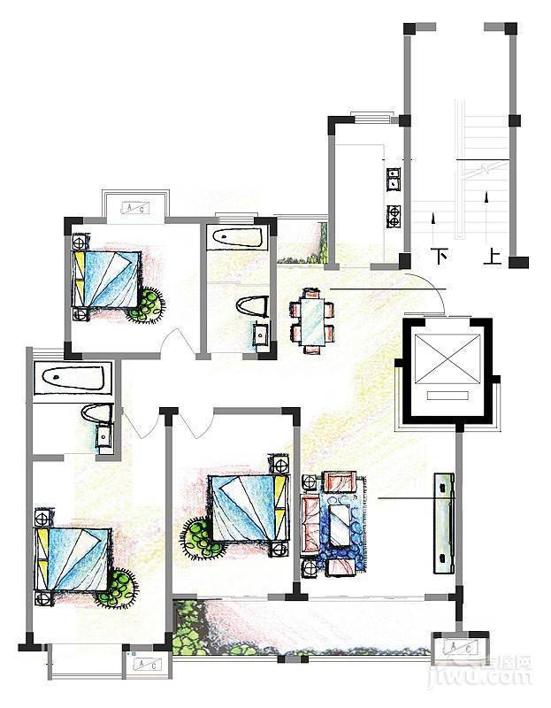 鹅湖一号3室2厅2卫130㎡户型图