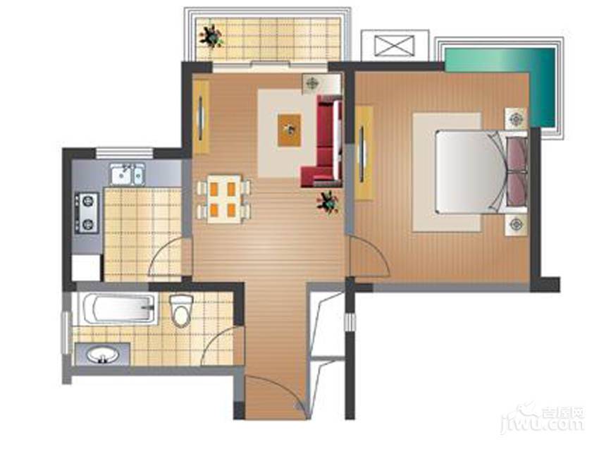 中威国际公寓1室2厅1卫69㎡户型图