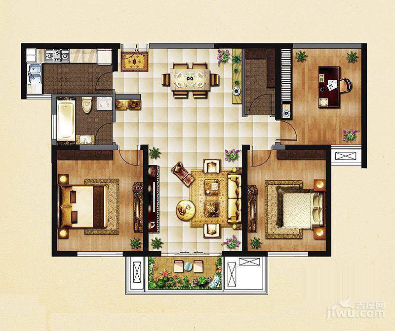 常发清扬御庭3室2厅1卫126㎡户型图