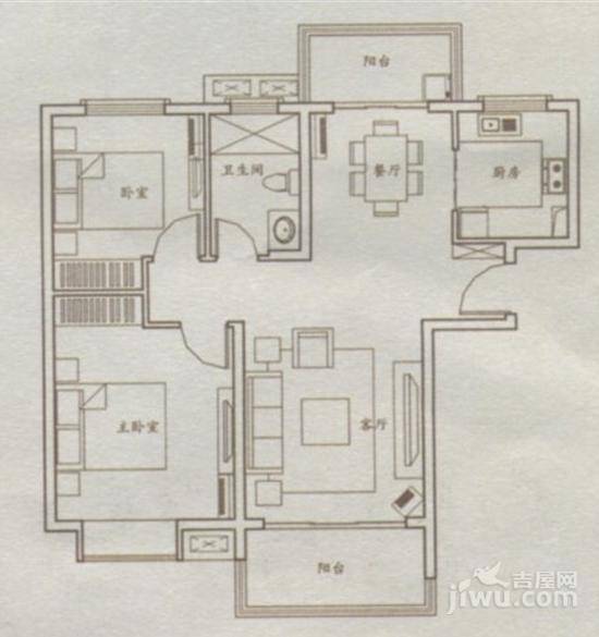 鸿威鸿景雅园2室2厅1卫89㎡户型图