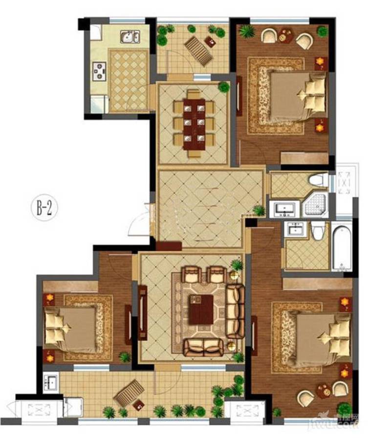 洛城·悦湖国际3室2厅2卫135㎡户型图