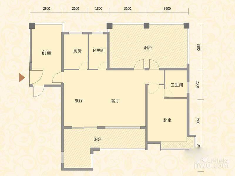 富源公馆2室2厅2卫116㎡户型图