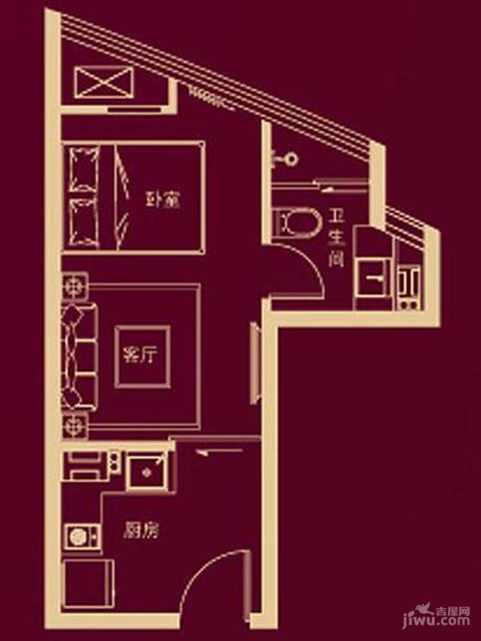 唐宁国际1室1厅1卫32.2㎡户型图