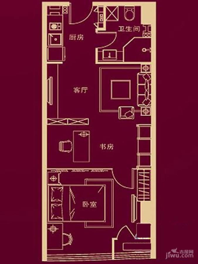 唐宁国际2室1厅1卫64.4㎡户型图