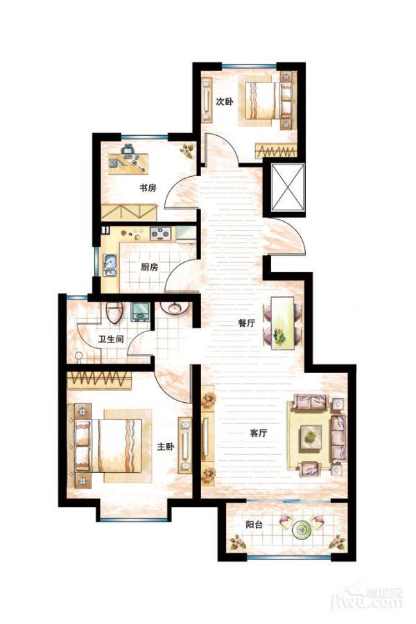 臻园3室2厅1卫92.4㎡户型图