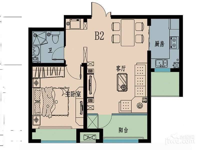 高投高新嘉园1室2厅1卫66㎡户型图