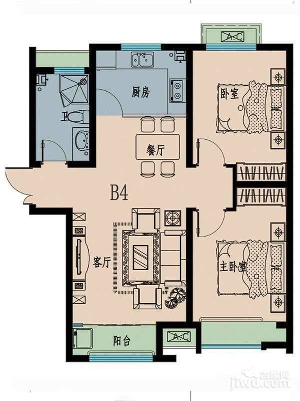 高投高新嘉园2室2厅1卫84㎡户型图