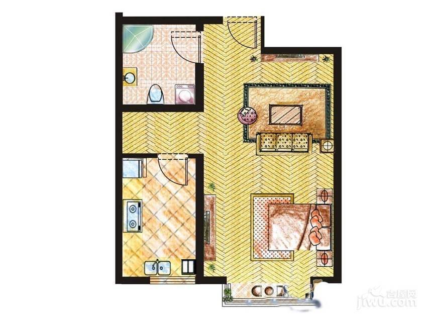 金色环海1室1厅1卫48.5㎡户型图