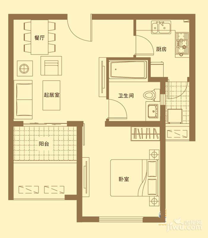 贝多芬公馆1室2厅1卫63㎡户型图