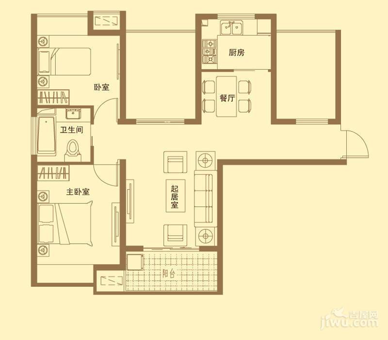 贝多芬公馆2室2厅1卫84㎡户型图