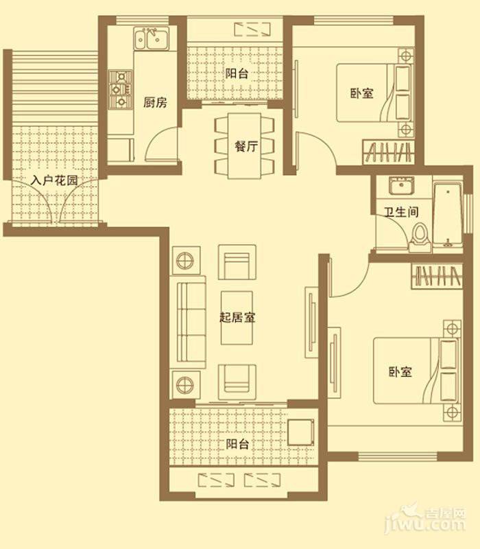 贝多芬公馆2室2厅1卫89㎡户型图