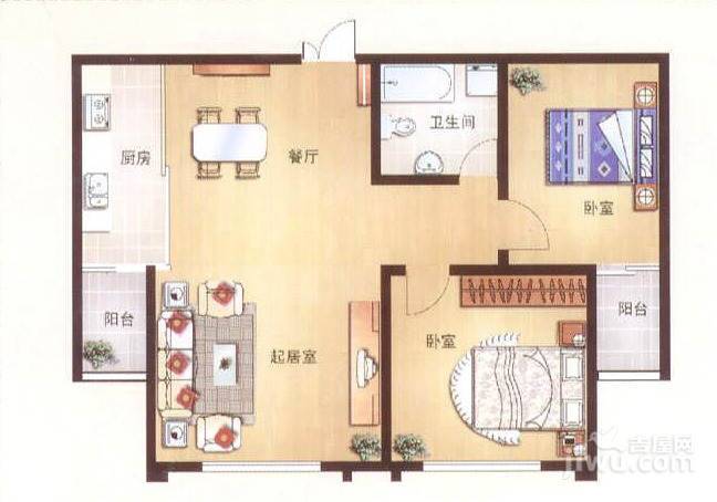 海印长天2室2厅1卫108㎡户型图