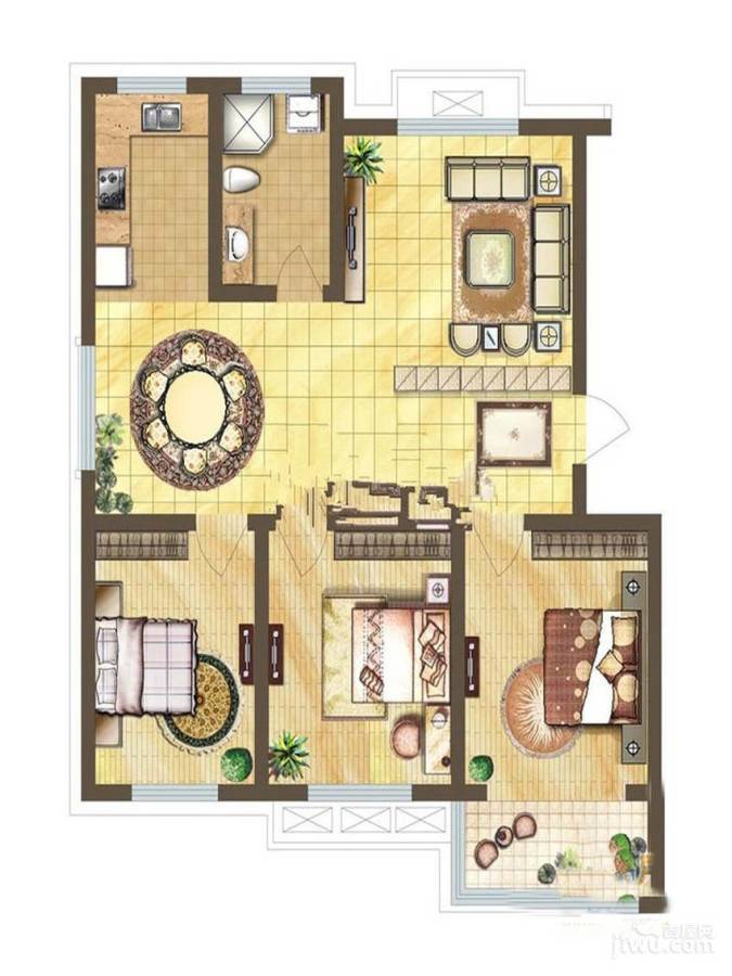 天悦华府3室2厅2卫107㎡户型图