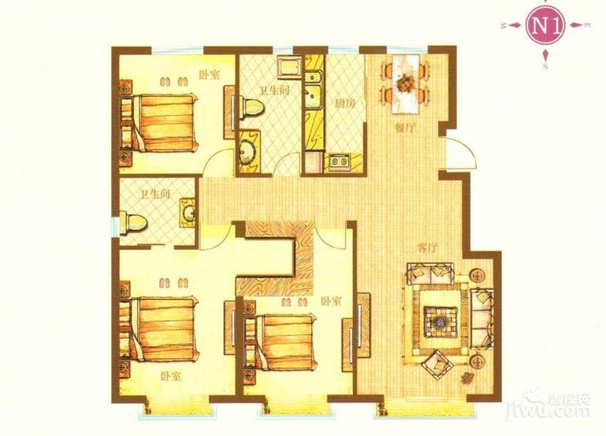 都霖馨苑3室2厅2卫127㎡户型图