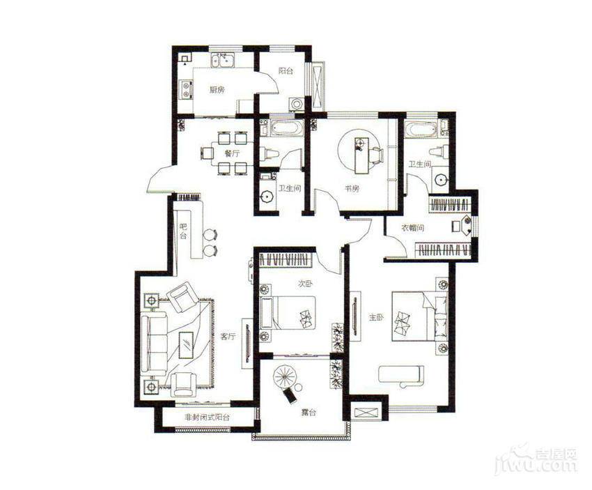 康大新天地3室2厅2卫137㎡户型图