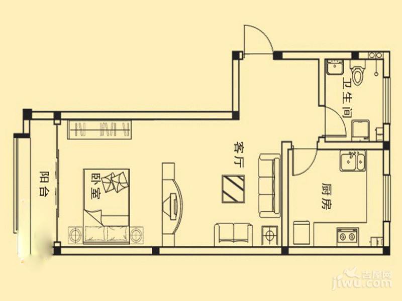 奥润仁和梅苑1室1厅1卫57㎡户型图