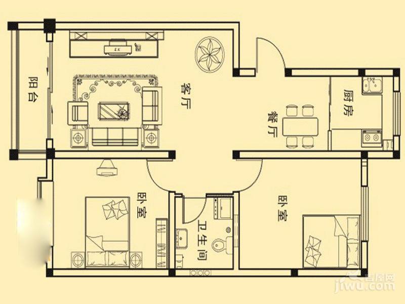 奥润仁和梅苑2室2厅1卫84㎡户型图