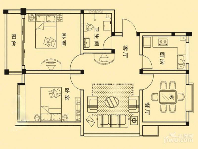 奥润仁和梅苑2室1厅1卫87㎡户型图