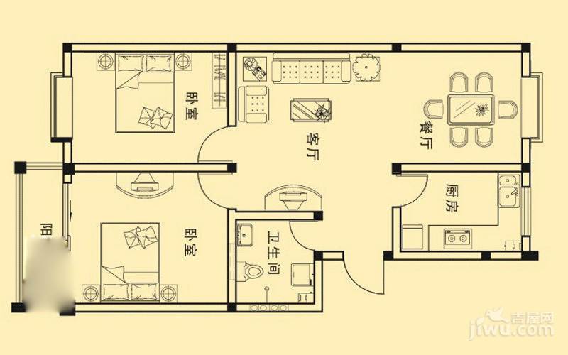 奥润仁和梅苑2室2厅1卫84㎡户型图