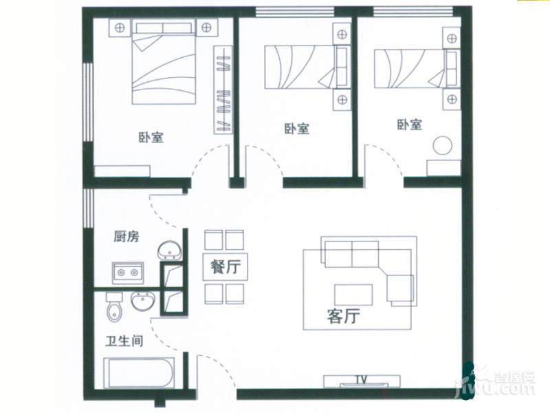 青岛宝门公寓3室1厅2卫131.9㎡户型图