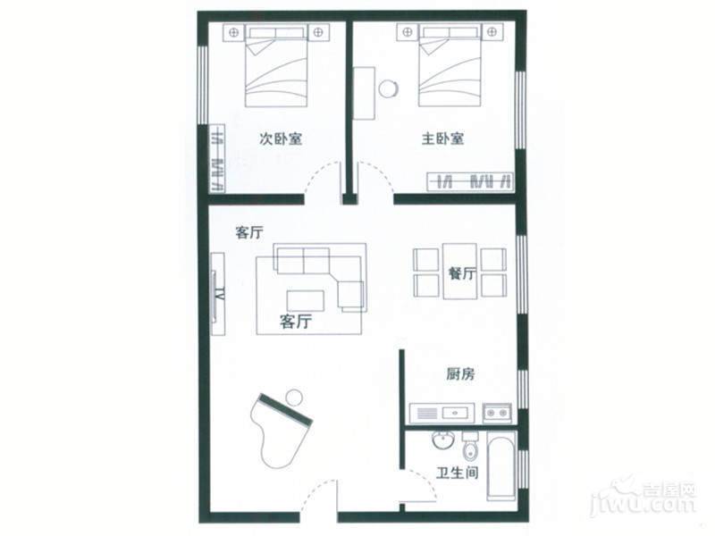 青岛宝门公寓2室2厅1卫115.3㎡户型图