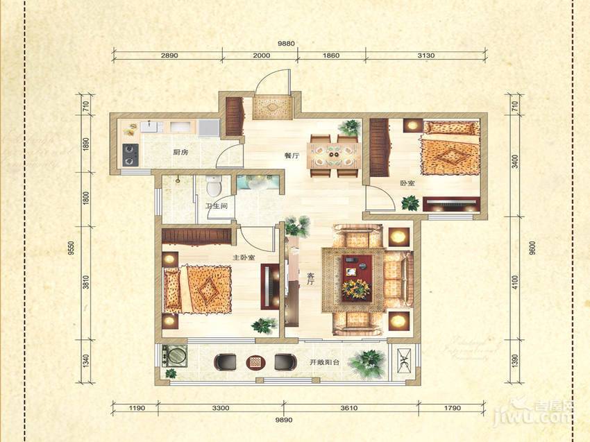 新华锦爱丁堡2室2厅1卫97.2㎡户型图