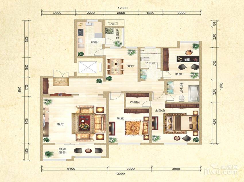 新华锦爱丁堡2室2厅1卫90.8㎡户型图