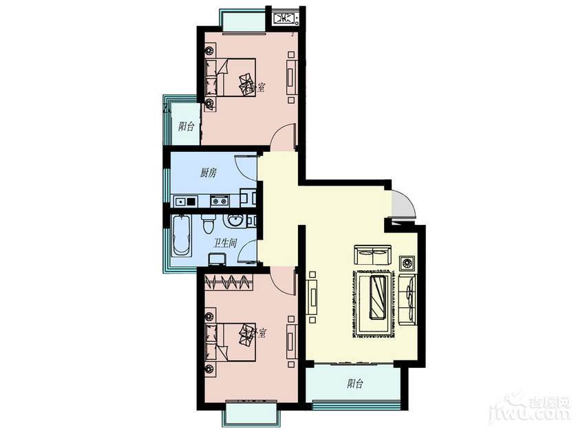 凤仪帝景2室1厅1卫105.8㎡户型图