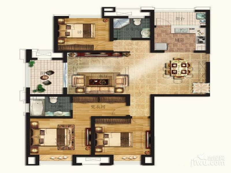 绿地新里梵尔赛公馆3室2厅2卫131㎡户型图