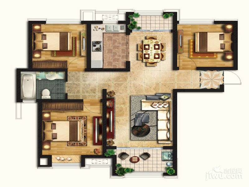 绿地新里梵尔赛公馆3室2厅1卫107㎡户型图