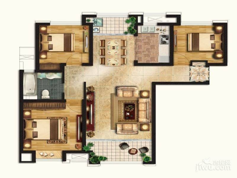 绿地新里梵尔赛公馆3室2厅1卫109㎡户型图