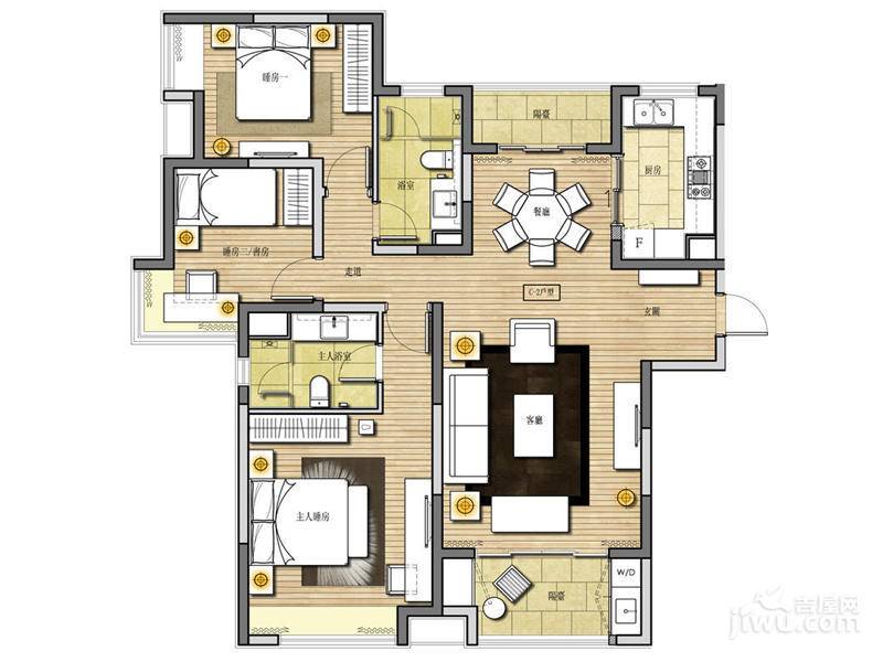 恒生伴山3室2厅2卫143㎡户型图