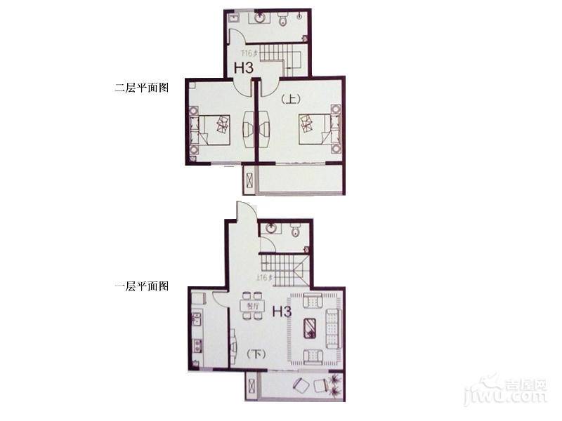 绿景尚品2室2厅2卫122㎡户型图