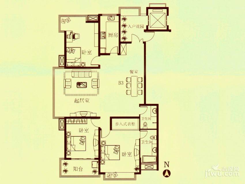 绿景尚品3室2厅2卫166㎡户型图