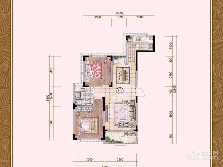 天下锦城2室2厅1卫92㎡户型图