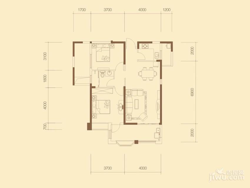 国贸天琴湾2室2厅1卫97㎡户型图