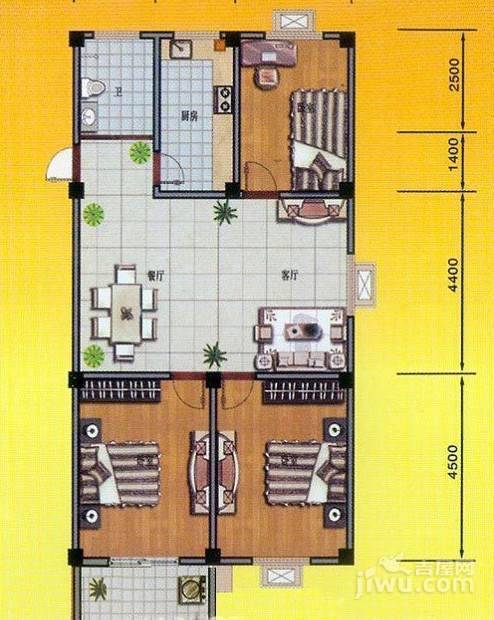 滨河苑小区3室2厅1卫108㎡户型图