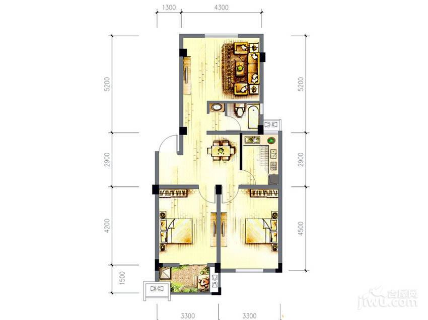 诚发水岸花园2室2厅1卫81.4㎡户型图