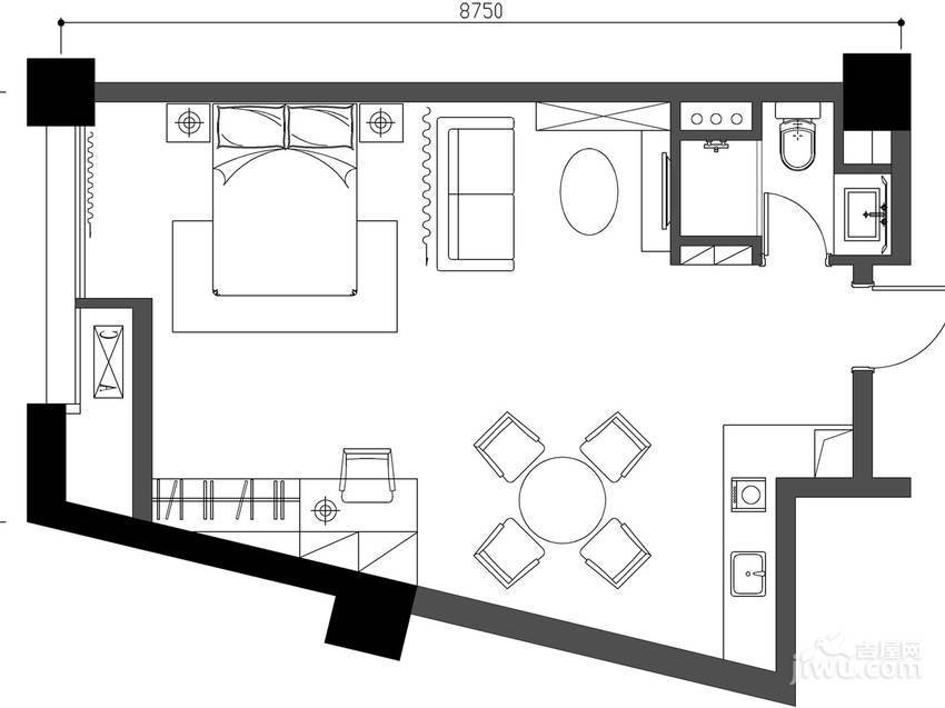 CBC拓基广场写字楼1室1厅1卫60㎡户型图