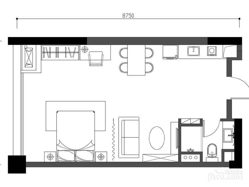 CBC拓基广场写字楼1室1厅1卫50㎡户型图