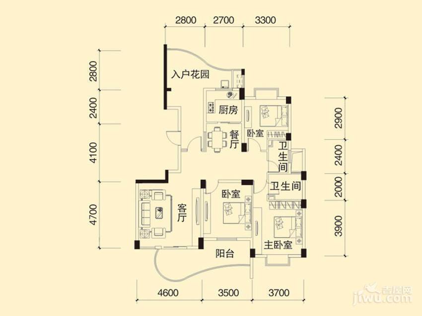 森林海3室2厅2卫136.8㎡户型图