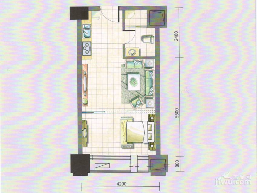 鸿路北城明珠（桔子公寓）1室1厅1卫47㎡户型图