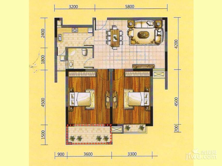 鸿路北城明珠（桔子公寓）2室2厅1卫87㎡户型图