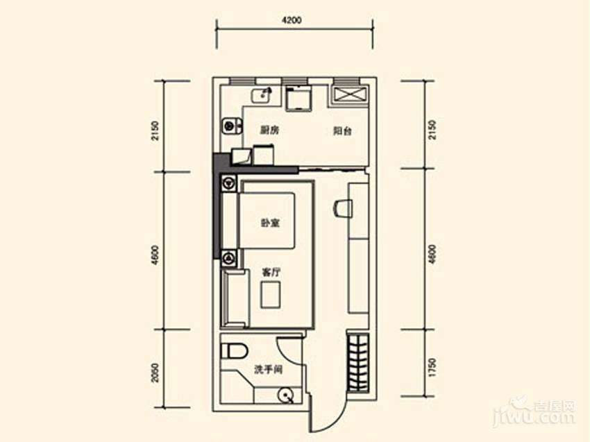 徽商优山美地1室1厅1卫46.5㎡户型图